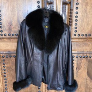 Lambskin leather jacket with fox collar